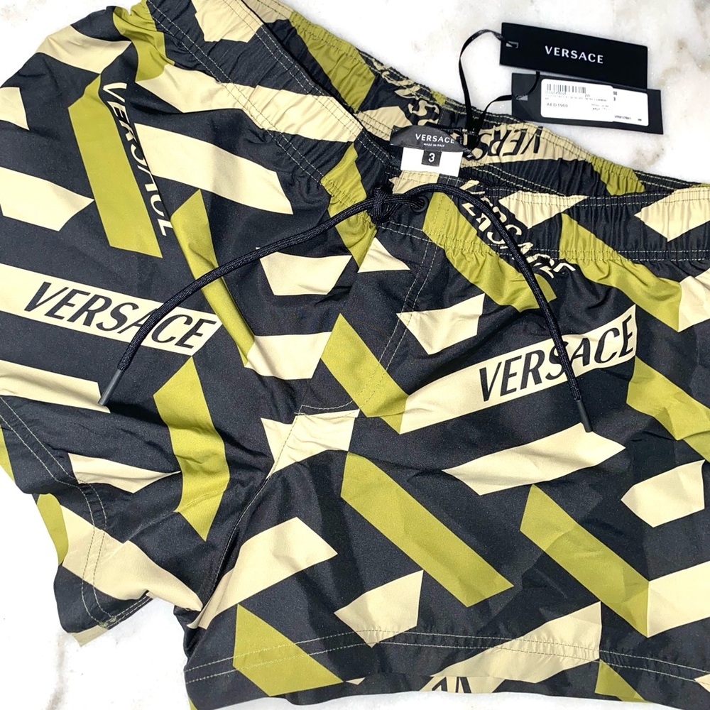 Versace Black and Yellow Swim Trunks